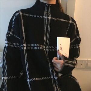 Pullovers Sweater Striped Turtleneck Knitted Loose Harajuku Korean Casual Tops